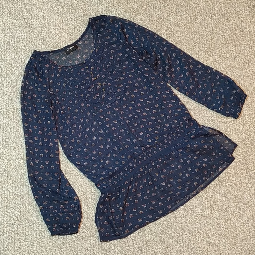 Gina fox print blue blouse size 38